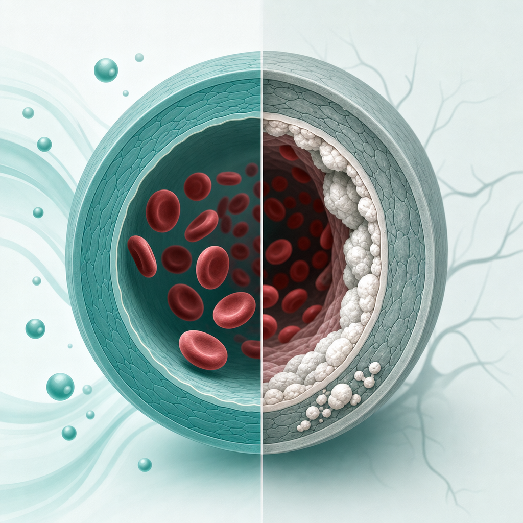 Vascular calcification: healthy vs calcified blood vessel