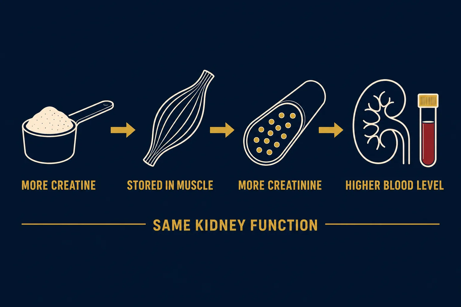 How creatine supplementation raises blood creatinine without changing kidney function